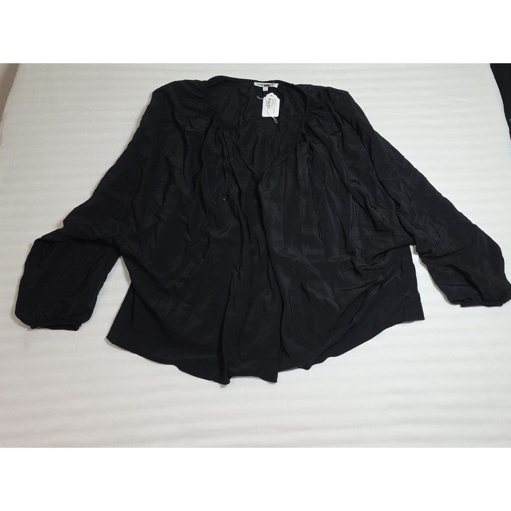 Elizabeth and James Black 100% Silk Dolman Sleeve‎ Tie Neck Blouse Top Large